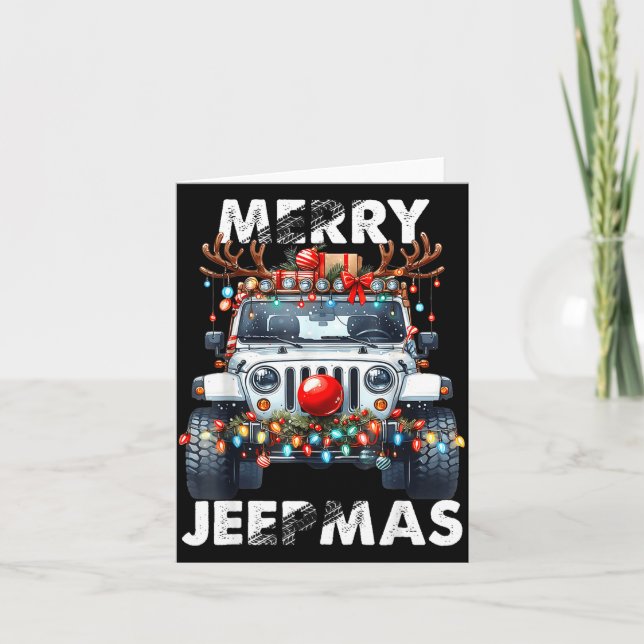 Tarjeta Merry Jeepmas Ugly Light Reindeer Christmas  (Anverso)