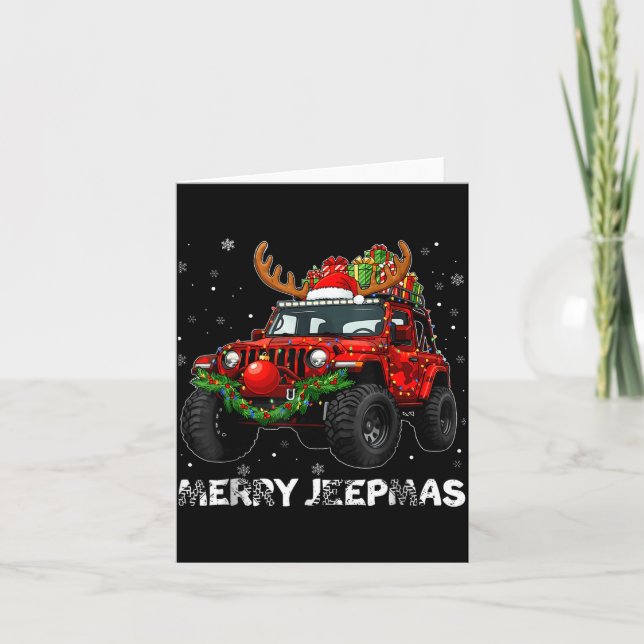 Tarjeta Merry Jeepmas Ugly Light Reindeer Christmas  (Anverso)