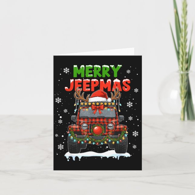 Tarjeta Merry Jeepmas Ugly Light Reindeer Christmas Funny  (Anverso)
