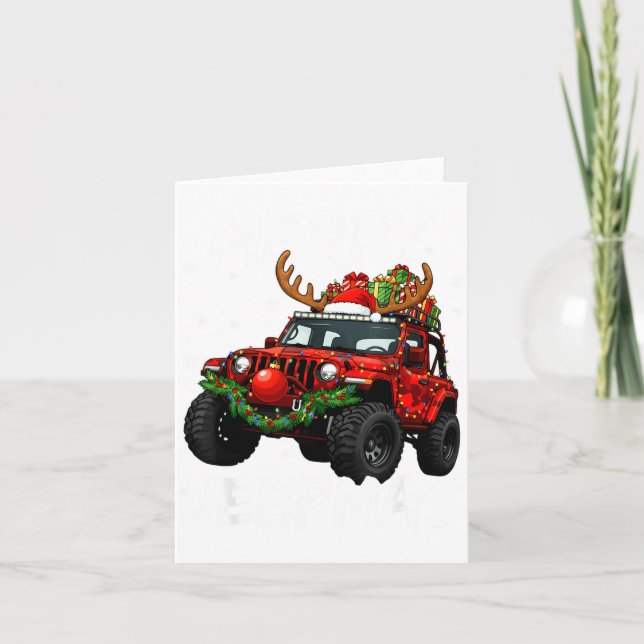 Tarjeta Merry Jeepmas Ugly Light Reindeer Christmas Funny  (Anverso)