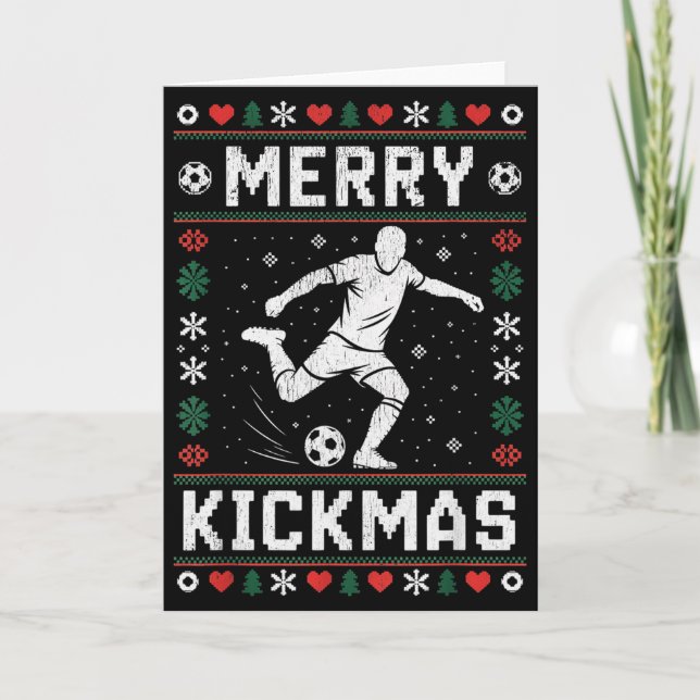 Tarjeta Merry Kickmas Funny Christmas Soccer Xmas  (Anverso)