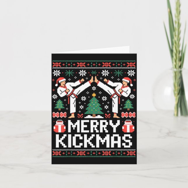 Tarjeta Merry Kickmas Karate Jiu Jitsu Ugly Christmas Desi (Anverso)