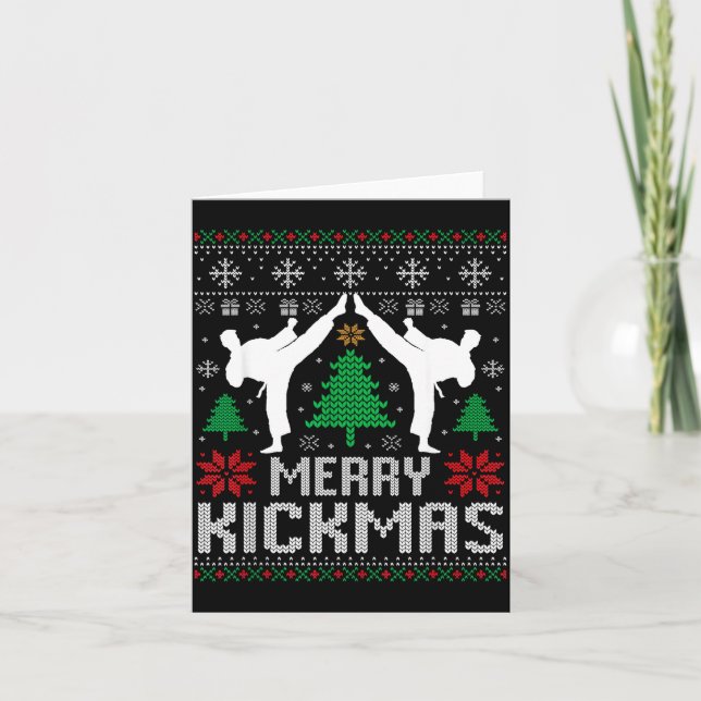 Tarjeta Merry Kickmas Karate Jiu Jitsu Ugly Christmas Xmas (Anverso)