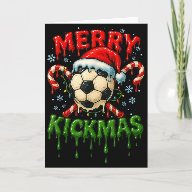 Tarjeta Merry Kickmas Soccer Christmas Candy Cane Ice Crea (Anverso)
