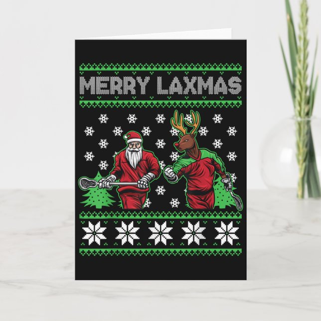 Tarjeta Merry Laxmas Funny Christmas Lacrosse Player Holid (Anverso)
