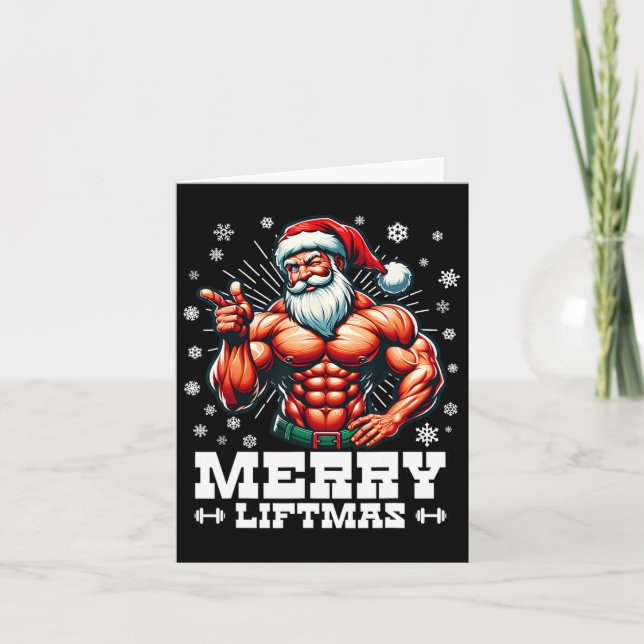 Tarjeta Merry Liftmas Navidades divertidos Bodybuilder Gym (Anverso)