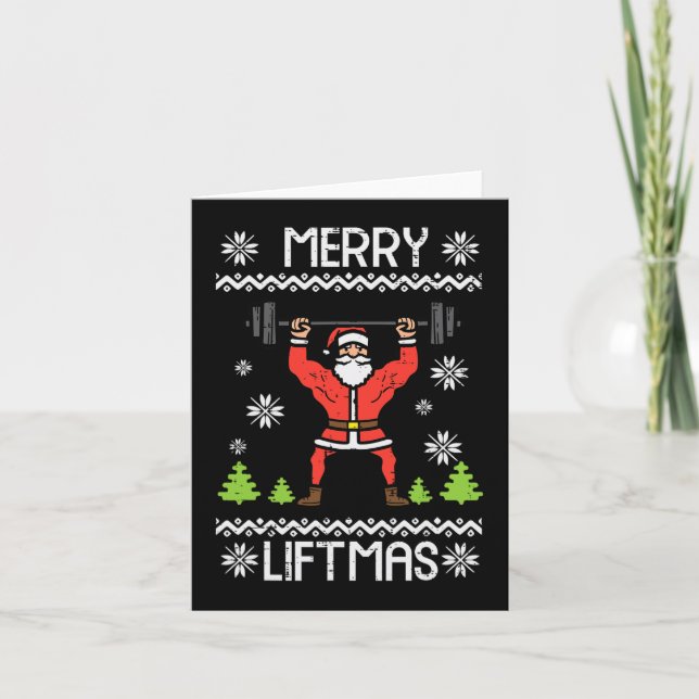 Tarjeta Merry Liftmas Navidades feos Xmas cuerpo de gimnas (Anverso)