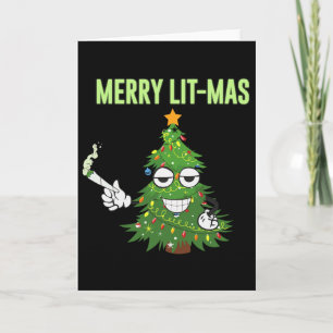 Tarjeta Merry Lit-mas Árboles de Navidad iluminan parejas