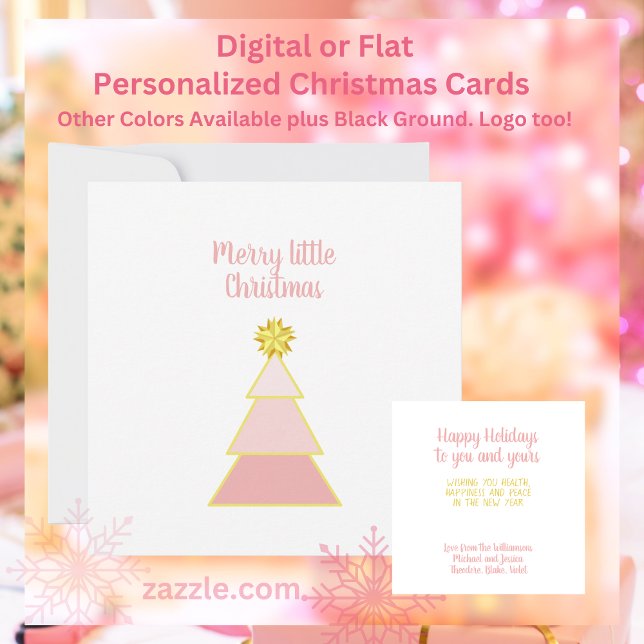 Tarjeta Merry Little Christmas Tree rosa moderno Minimalis (Pink Christmas Tree on white background personalized flat or digital cards. Other colors plus logo.)