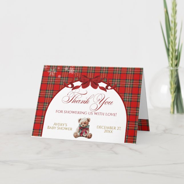 Tarjeta Merry Little Red Bow Christmas Plaid  (Anverso)