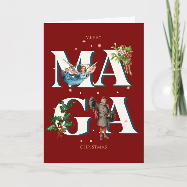 Tarjeta Merry MAGA Christmas Card Custom Message Patriotic (Anverso)