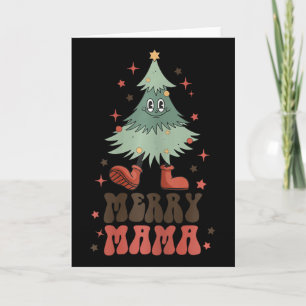 Tarjeta Merry Mama Retro Árbol de Navidad Cara Groovy Matc