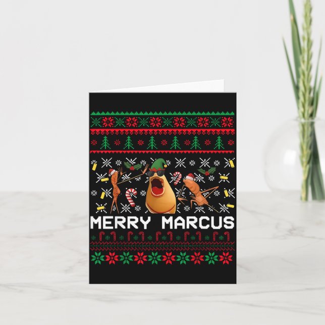Tarjeta Merry Marcus Ugly Christmas Sweater Funny The Worm (Anverso)