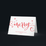 Tarjeta MERRY MODERNA diversión festiva caligrafía destell<br><div class="desc">por kat massard >>> https://linktr.ee/simplysweetpaperie <<< Una etiqueta linda y personalizada que es perfecta para etiquetas de favor para el envoltorio de sus Navidades</div>