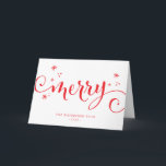 Tarjeta MERRY MODERNA diversión festiva caligrafía destell<br><div class="desc">por kat massard >>> https://linktr.ee/simplysweetpaperie <<< Una etiqueta linda y personalizada que es perfecta para etiquetas de favor para el envoltorio de sus Navidades</div>
