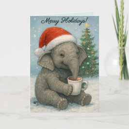 Tarjeta Merry Moments with a Cocoa-Loving Elephant Holiday