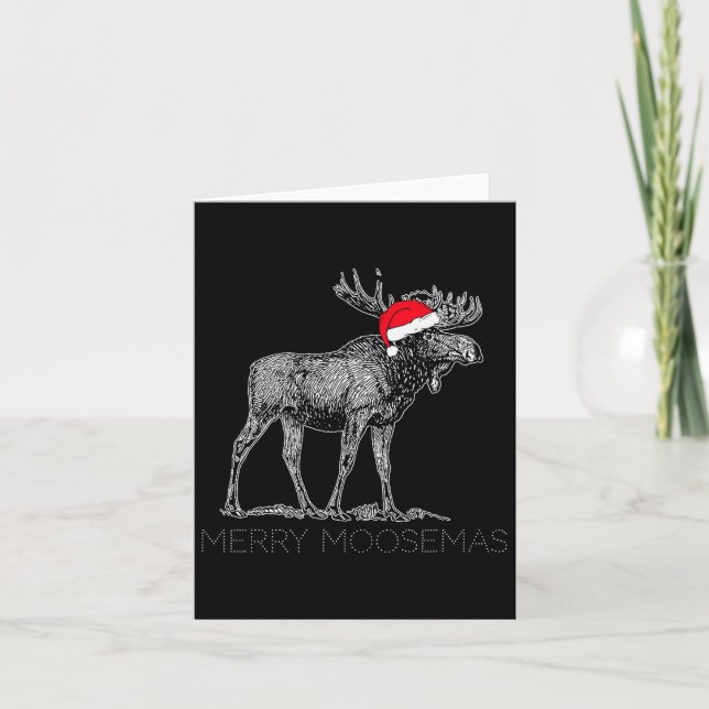Tarjeta Merry Moosemas Christmas Moose With Santa Hat  (Anverso)