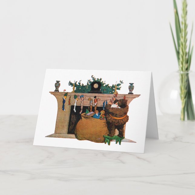 Tarjeta Merry Old Christmas Elf, Jessie Willcox Smith (Anverso)