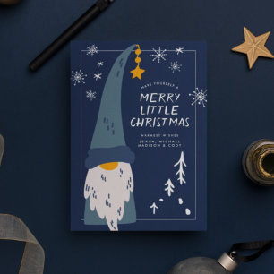 Tarjeta MERRY PEQUEÑOS NAVIDADES Blue Gnome Snowflakes