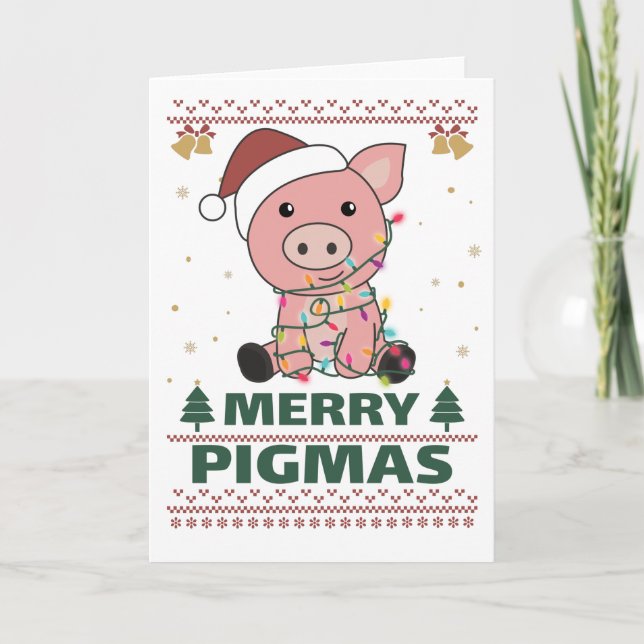 Tarjeta Merry Pigmas Funny Pig Navidades Pun Card (Anverso)