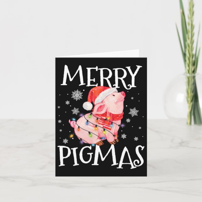 Tarjeta Merry Pigmas Navidades divertidos de cerdo alumbra (Anverso)