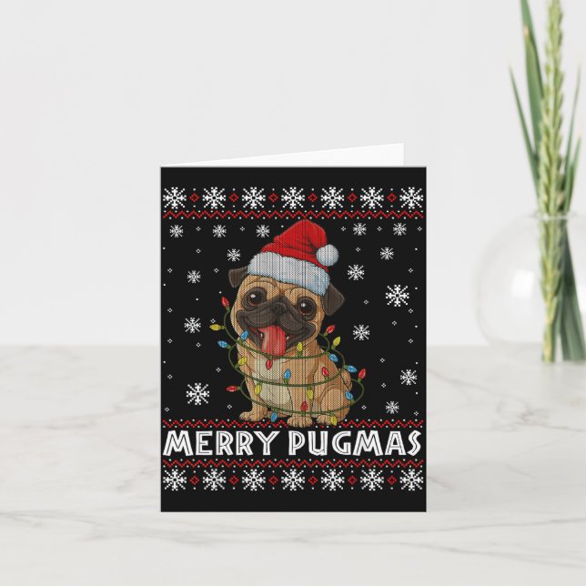 Tarjeta Merry Pugmas Ugly Christmas Sweater Cute Pug Dog  (Anverso)