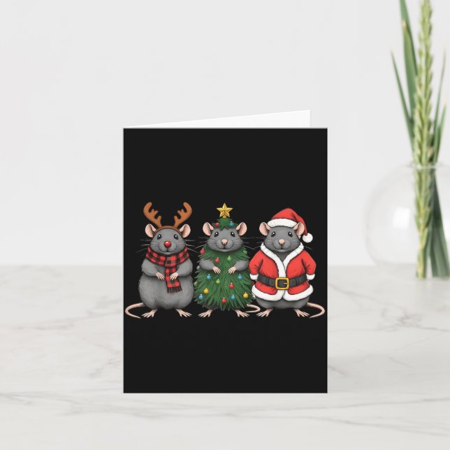 Tarjeta Merry Ratmas Christmas Santa Rat Mouse Lover Anima (Anverso)