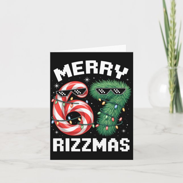 Tarjeta Merry Rizzmas 67 Candy Cane Tree Sungles Funny  (Anverso)
