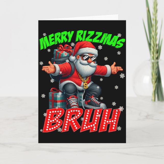 Tarjeta Merry Rizzmas Bruh Graphic Santa Pjs Christmas Xma (Anverso)
