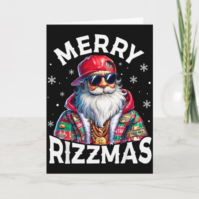 Tarjeta Merry Rizzmas Santa Sungles Pajamas Holiday Christ (Anverso)