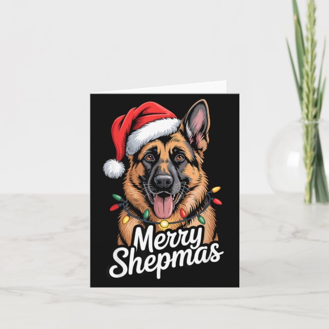 Tarjeta Merry Shepmas German Shepherd Christmas Lights Hum (Anverso)