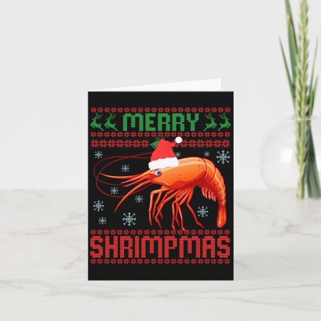 Tarjeta Merry Shrimpmas Funny Shrimp Ugly Christmas Sweate (Anverso)