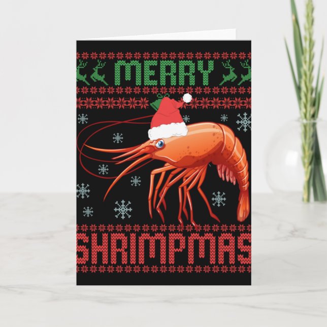 Tarjeta Merry Shrimpmas Funny Shrimp Ugly Christmas Sweate (Anverso)