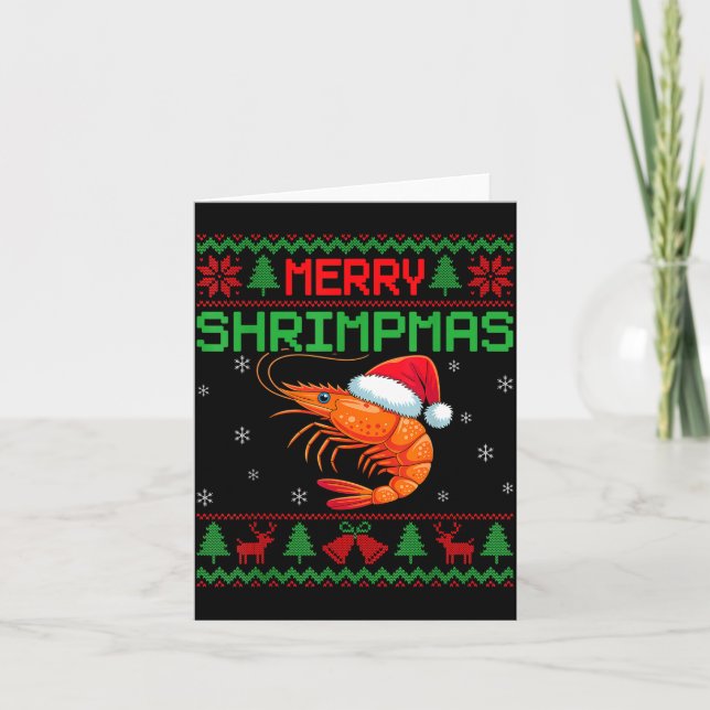Tarjeta Merry Shrimpmas Funny Shrimp Ugly Christmas Sweate (Anverso)