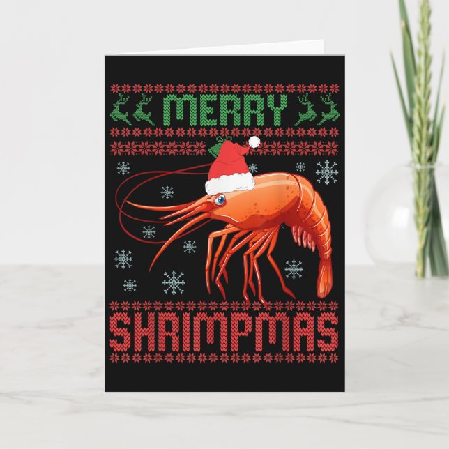 Tarjeta Merry Shrimpmas Funny Shrimp Ugly Christmas Sweate (Anverso)