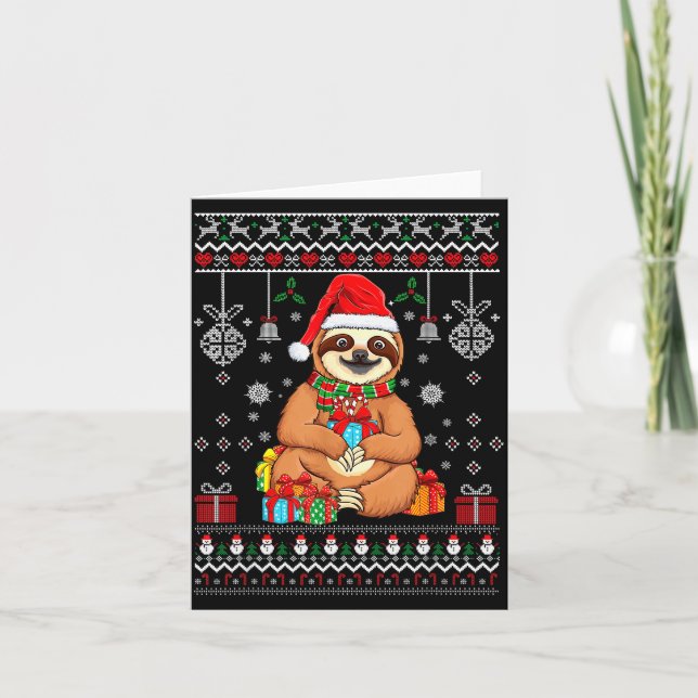 Tarjeta Merry Slothmas Cute Christmas Sloth Santa Hat Xmas (Anverso)