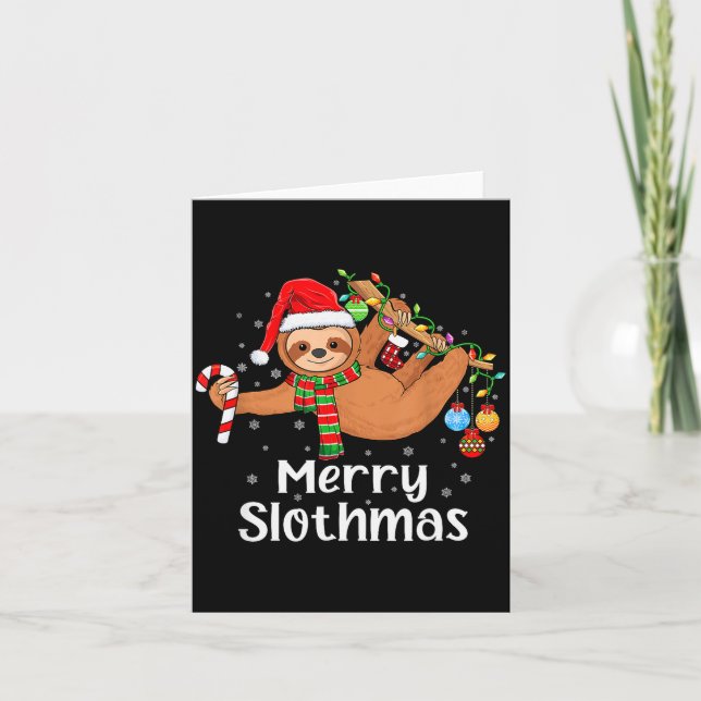 Tarjeta Merry Slothmas Cute Xmas Sloth Santa Hat Christmas (Anverso)
