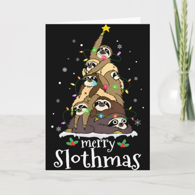Tarjeta Merry Slothmas Cute Xmas Sloth Santa Hat Christmas (Anverso)