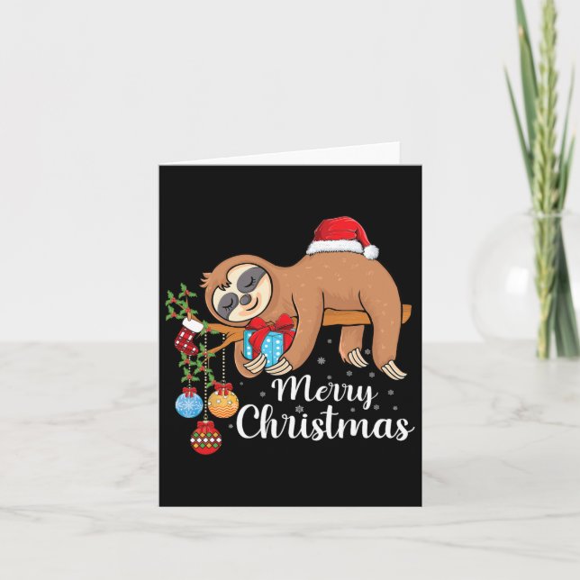 Tarjeta Merry Slothmas Cute Xmas Sloth Santa Hat Navidades (Anverso)