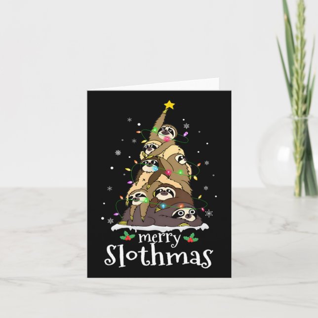 Tarjeta Merry Slothmas Cute Xmas Sloth Santa Hat Navidades (Anverso)
