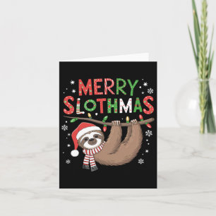 Tarjeta Merry Slothmas Santa Hat Pajamas Sloth Lover Chica