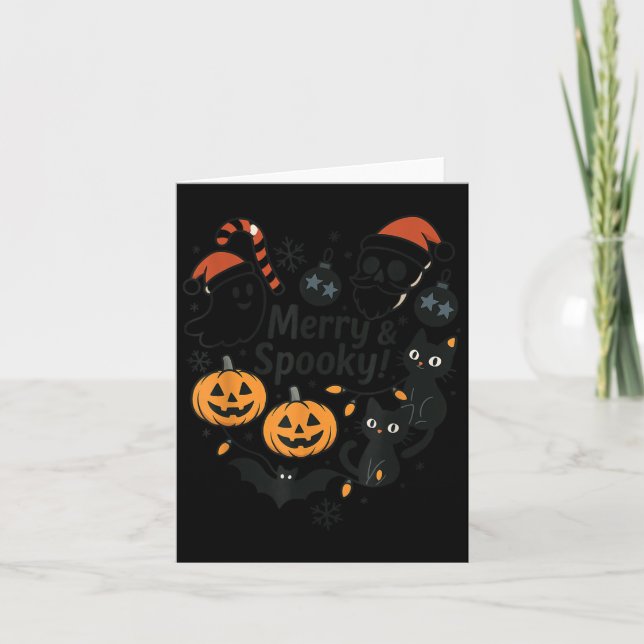 Tarjeta Merry Soky Halloween Christmas Cute Cats Pumpkins  (Anverso)