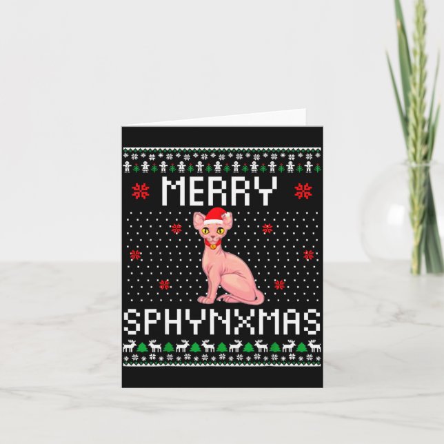 Tarjeta Merry Sphynxmas Sphynx Cat Lover Christmas Ugly Me (Anverso)