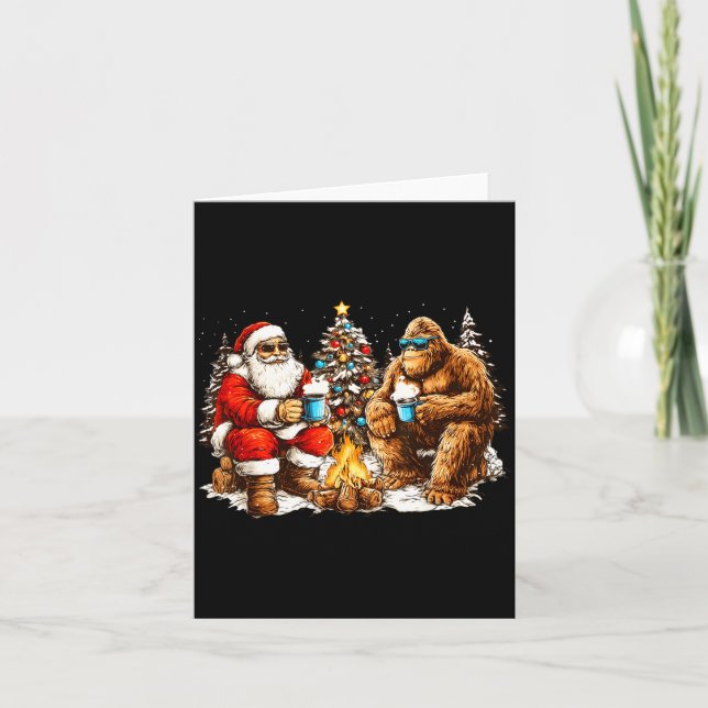 Tarjeta Merry Squatchmas Santa Bigfoot Campfire Mens Boys  (Anverso)