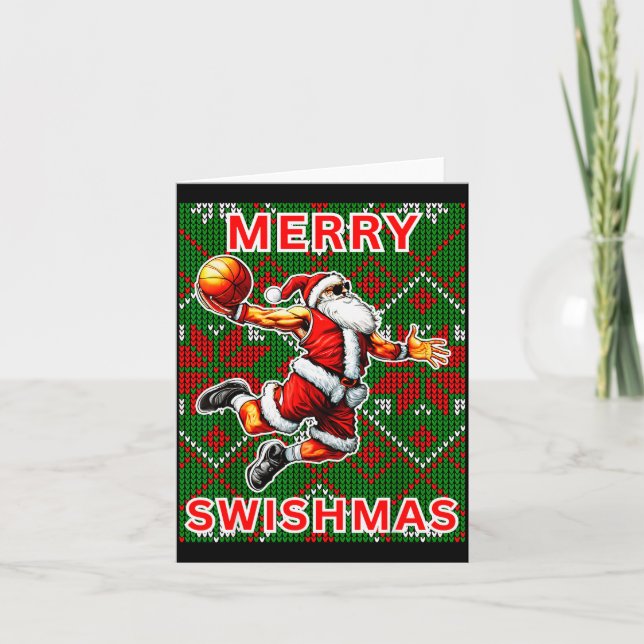 Tarjeta Merry Swishmas Basketball Christmas Santa Claus Sl (Anverso)