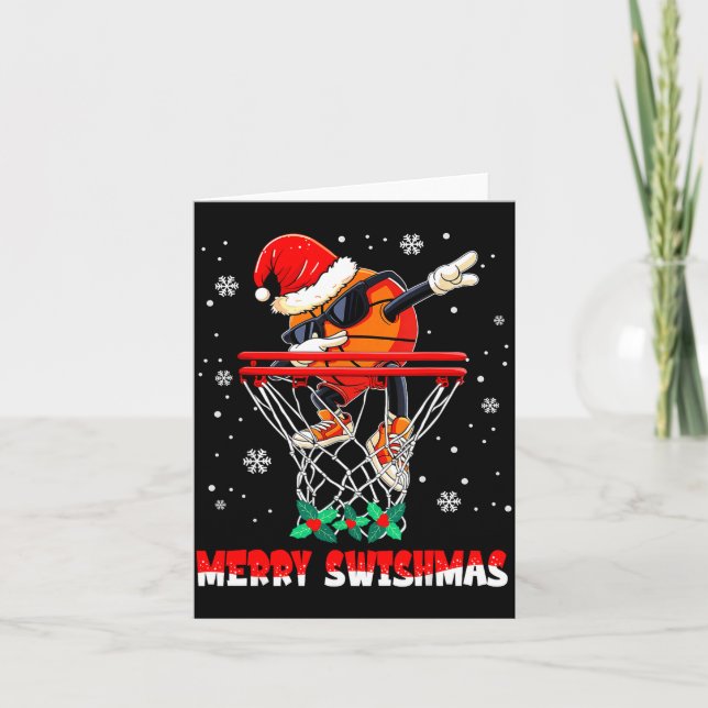 Tarjeta Merry Swishmas Basketball Funny Dabbing Basketball (Anverso)