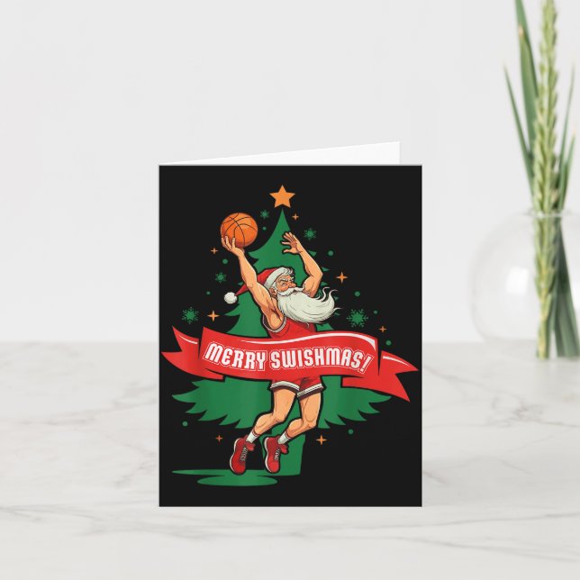 Tarjeta Merry Swishmas Basketball Santa Christmas Pajamas  (Anverso)