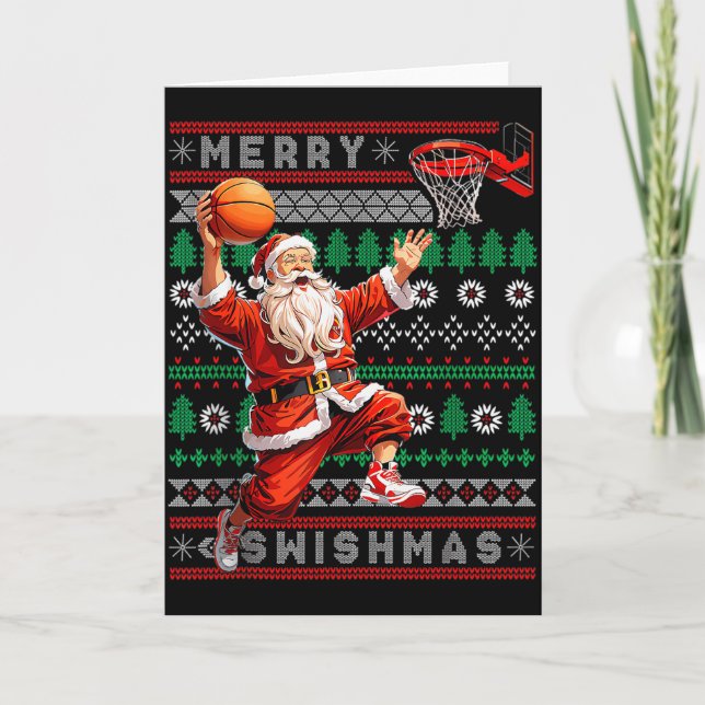 Tarjeta Merry Swishmas Basketball Ugly Christmas Xmas Men  (Anverso)