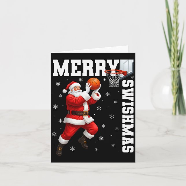 Tarjeta Merry Swishmas Srt Christmas Basketball Xmas Men B (Anverso)