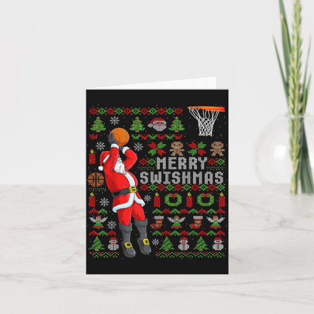 Tarjeta Merry Swishmas Ugly Christmas Basketball Christmas (Anverso)